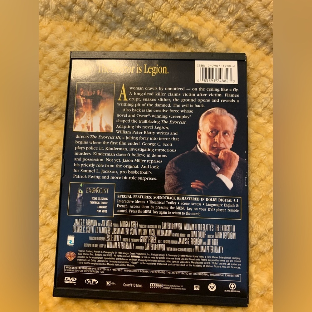 The Exorcist III: DVD, 1990 George C. Scott. Run time 110 minutes. Widescreen. - Picture 2 of 3